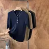 [Procesamiento Personalizado] Camiseta de Punto de Seda de Alta Gama con Cuello en V Manga de Cinco Cuartos Sencilla Camisa Base de Punto de Color Sólido para Mujer