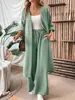 Moda europea y americana transfronteriza de Amazon, nuevo conjunto casual de dos piezas: top de color liso, holgado y cómodo, abierto por delante, combinado con pantalones
