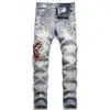 Jeans casuais de alta qualidade, estilo americano, com bordado, masculinos, rasgados, slim fit, com stretch, para homens da moda, de alta rua