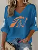 2026 Nueva Camiseta de Manga Larga con Cuello en V Estampado 3D de Gato Estilo Europeo y Americano para Mujer, Top Casual de Moda para Primavera y Otoño