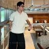 Camisa Polo Cor Sólida Gola V Manga Curta Malha Masculina Verão Nova Camiseta de Negócios Tendência Slim Fit Versátil Top Casual