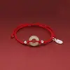 Colgante de Jade Hetian de la Paz Pulsera de Hilo Rojo para Mujer, Cuentas de la Fortuna de Plata Esterlina, Estilo Pareja, Pulsera del Año de Nacimiento, Pulsera de Amistad
