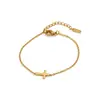 Pulsera de acero inoxidable con cruz más vendida transfronteriza, nicho de lujo ligero, acero de titanio de alta gama chapado en oro de 18k y pulsera de circón