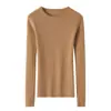 Suéter de Cachemira para Mujer Otoño e Invierno, Hilo Fino, Suave y Liso, Cuello Redondo, Manga Larga, Jersey, Corte Ajustado, Prenda Base de Lana