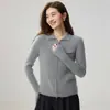 Novo Suéter de Caxemira Feminino Gola Polo Zíper Duplo Tricô Cardigã Emagrecedor Estilo Minimalista Fashion Casual Simples