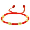 Seis Seis Grande Sucesso Sorte-Virada Cordão Vermelho Pulseira Tecida à Mão Ajustável Cordão Vermelho 6 Contas Douradas Ornamento de Corda de Mão Atacado