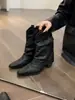 Primeiro Encontro Temporada Nicho Botas de Cano Curto Salto Alto Botas Femininas 2026 Nova Primavera/Outono Botas Simples Bico Fino Retrô Meio da Panturrilha Western
