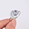 Zhen Rong Wish Nuevo Anillo Caliente de Piedra Lunar Plateado en Plata 925 Anillo de Gema Sol Luna Regalo de Boda Cumpleaños
