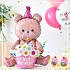Ins Bolo de Aniversário Urso Balão Dos Desenhos Animados Animal Crianças Bebê Um Ano de Idade Decoração de Festa Layout de Cena de Aniversário