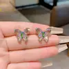 Estilo Ins Super Hada Elegantes Pendientes de Mariposa de Cristal Dulces Nuevos Pendientes de Lujo Accesibles Exquisitos Pequeños Pendientes de Gama Alta