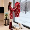 Vestido suéter de punto coreano para mujer, otoño e invierno, patrón de rombos, elegante, ajustado, bodycon, adecuado como capa base debajo de un abrigo