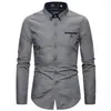Otoño comercio exterior nueva moda hombre doble cuello camisa color liso negocios casual ajustada talla extra manga larga camisa