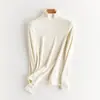 Suéter térmico de lana de cuello alto, top de punto liso de manga larga simple, nuevo top ajustado para otoño e invierno