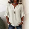 2026 Europeo y Americano Transfronterizo Amazon Sitio Independiente Verano Nuevo Mujer Cuello en V Color Sólido Botón Casual Manga con Volantes Camiseta
