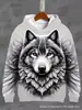 Sudadera con Capucha Impresión 3D Bestia Feroz - Tigre, León, Lobo Estampado Completo Estilo Callejero Corte Holgado Sudadera para Hombres Modernos