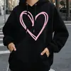 Sudadera con capucha para mujer, estilo polar, con cordón, estampado de corazón, estilo de moda