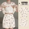 Pijama de verano para mujer de manga corta con copas en el pecho, adecuado para usar en exteriores, conjunto de dos piezas para casa, nuevo diseño de dibujos animados 2026, talla grande
