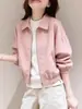 Novo Estilo Popular Quente da Primavera e Outono Coreano 2026 Deslumbrante Casual Super Fofo Curto Rosa Casaco para Mulheres Baixinhas