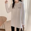 3102# camiseta de manga comprida feminina algodão (tiro real)(100% algodão)