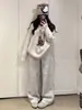 Pantalones de punto de pierna ancha con estampado de pata de gallo para mujer para otoño e invierno, corte holgado, cintura alta, versátiles, con caída, casuales, adelgazantes, de pierna recta, hasta el suelo