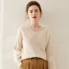 Suéter Básico de Tricô de Caxemira Versátil e Fashion para Mulheres, Gola V de Manga Longa, Quente, Soltinho, Suéter Emagrecedor com Ponto Yuanbao