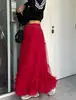 Falda de malla para bailar pastel multicapa transfronteriza, de longitud media, falda de media longitud resistente, falda abullonada de línea A con volantes y dobladillo grande
