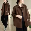 Foto real de abrigo corto nuevo para mujer de primavera y otoño, camisa de manga larga, cárdigan, chaqueta de trabajo, top elegante, ropa de mujer