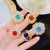 Anillo Retro Francés con Gema de Color Incrustada Estilo Europeo y Americano Lujo Ligero Anillo Tesoro de Color para Mujer Diseño de Moda de Alta Gama