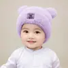 Gorro Lindo de Oso para Bebé y Niño Pequeño, Gorro de Punto Cálido con Forro de Felpa para Proteger los Oídos, Gorro de Lana de Felpa Amigable con la Piel para Niños y Niñas