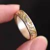 Anillo Sutra de la Alegría Corazón con Trazos Dorados Estilo Antiguo para Mujer Temperamento Retro Estilo Chino Anillo con Patrón de Hierba Tang de la Alegría Abierto Sólido