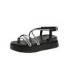 Sandalias de Mujer para Verano 2026, Estilo Nuevo, Adecuadas para Faldas, Suela Gruesa, Versátiles, con Pedrería, para Exteriores, Sandalias Romanas Planas de Playa