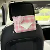 Caja de Papel Colgante para Respaldo de Asiento de Coche con Diseño de Oso a Cuadros de Dibujos Animados, Caja de Reposabrazos de Coche, Dispensador de Pañuelos, Bolsa de Pañuelos para Coche