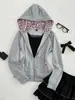 Sudadera ajustada de nicho estilo coreano, chaqueta con capucha dulce y genial para mujer, estampado de leopardo con colores contrastantes, cárdigan con cremallera interior