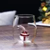Copo de Vidro Transparente Borossilicato Alto Formato Estéreo Tema de Natal Vidro Colorido Areia Movediça Lantejoula Caneca para Café