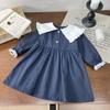 Vestido de Encaje para Niña 2025 Nuevo Llegada Otoño, Bloques de Color con Cuello Grande, Dobladillo Amplio Dulce, Estilo Coreano Vestido de Princesa