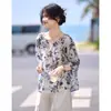 Nueva Camisa Elegante Estilo Perezoso Azul y Blanco de Porcelana China Floral Verano 2026 Nueva Ajustada Relajada con Lazos Adelgazante