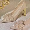Primavera 2025 Nuevos Tacones Altos de Punta para Mujer Tacón de Aguja Zapatos de Novia Moda Zapatos de Una Capa para Mujer Grande Cong