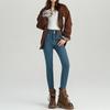 Jeans Vintage Azules con Forro Polar para Mujer Nuevos Cintura Alta Adelgazantes Ajustados Tipo Lápiz para Otoño e Invierno 2024