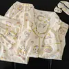 Pijama de moda de chica gato de malvavisco, cárdigan de primavera y otoño con cuello vuelto, conjunto de manga larga y pantalón largo, ropa para el hogar