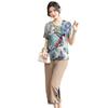 Vestido de Verano para Adultos Mayores Mujeres Camiseta de Manga Corta para Mamá Traje Pantalón Recto Estilo Occidental de Verano Dos Piezas