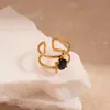 Anillo Abierto de Doble Capa Geométrico Ovalado Serpentino de Acero Inoxidable Europeo y Americano con Circonita, Joyería de Mano Simple de Nicho de Gama Alta para Mujer