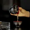 Juego de Té Gaiwan Cerámico Negro con Esmalte Rojo de las Dinastías Tang y Song, Imitación de Laca con Incrustaciones Doradas y Plateadas, Patrón de Bronce, Gaiwan Estilo Antiguo para Preparar Té