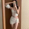 Verão 2025 Novo Estilo Coreano Ins Sexy Garota Quente Pura Luxúria Águas Termais Pequeno Seio Suspender Dividido Fato de Banho para Mulheres