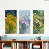 Adesivos de Parede Decorativos Triptych de Plantas e Flores Frescas para Quarto, Sala de Estar, Decoração de Fundo de Casa, Adesivos de Parede Autoadesivos