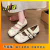 Sapatos Mary Jane Prateados para Mulheres 2026 Primavera e Verão Novo Estilo Laço Raso Bico Redondo Planos Sapatos Lolita Franceses