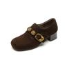 ¡Qué bonito~! Mocasines Retro Dorado Mate Hebilla Gruesa Tacón Grueso Zapatos de Abuela de Tacón Medio para Mujer