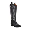 Botas de caballero de comercio exterior puntiagudas talla 43 extra grande botas de moda gruesas suministro bordado botas de mujer bordadas tacón alto 40 caña alta nuevo