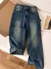 Comercio exterior transfronterizo Amazon fábrica de origen europea y americana al por mayor jeans rectos lavados vintage azules para mujer de moda