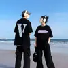 Nueva Camiseta Vlone Jerry Grande V Humo Reflectante Holgada de Manga Corta Flor de Cerezo Pareja Streetwear de Moda