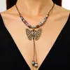 Colar Colorido de Cerâmica com Contas Estilo Boêmio, Corrente Longa para Clavícula Estilo Étnico Vintage Joia Artesanal Atacado